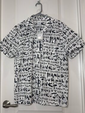 Banks Journal Men’s White Button-Down Shirt with Black Print NWT